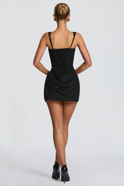 Iara | Vestido Mini Bodycon em Chocolate com Corset Estruturado e Franzido