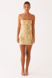 Aricia | Vestido Curto Bustier com Estampa Floral em Verde Menta