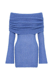 Bruna | Vestido Curto Off-Shoulder com Manga Longa Translúcida
