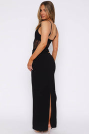 Marcelle | Vestido Longo com Busto em Tule Bordado e Saia Reta em Preto
