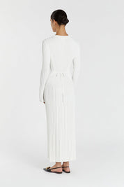 Olga | Vestido Longo em Tricô Canelado Off-White com Manga Longa