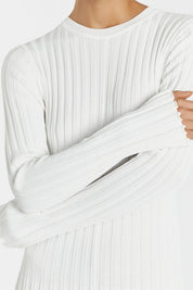 Olga | Vestido Longo em Tricô Canelado Off-White com Manga Longa