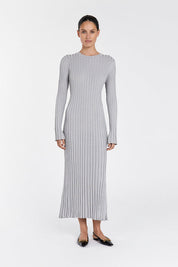 Olga | Vestido Longo em Tricô Canelado Off-White com Manga Longa
