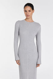 Olga | Vestido Longo em Tricô Canelado Off-White com Manga Longa