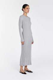 Olga | Vestido Longo em Tricô Canelado Off-White com Manga Longa