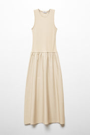 Georgina | Vestido Midi Nude em Poliamida com Cintura Franzida