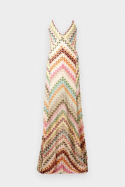 Aleth | Vestido Longo em Renda Chevron Terracota com Alças Cruzadas
