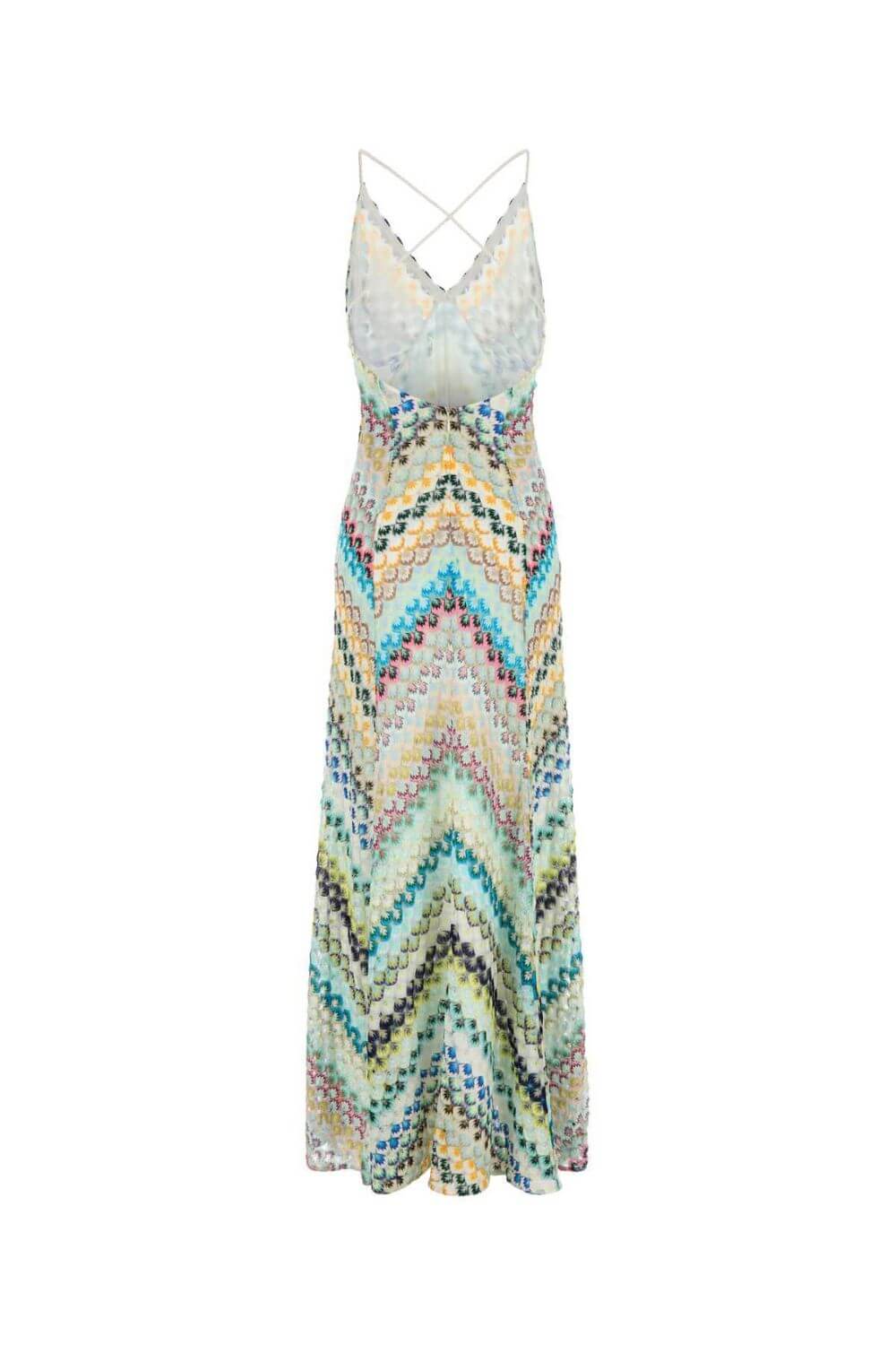 Aleth | Vestido Longo em Renda Chevron Terracota com Alças Cruzadas