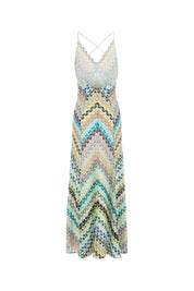 Aleth | Vestido Longo em Renda Chevron Terracota com Alças Cruzadas