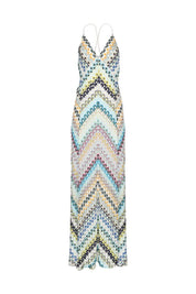 Aleth | Vestido Longo em Renda Chevron Terracota com Alças Cruzadas