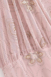 Rose | Vestido Mini em Renda Rosê com Cowl Neck e Bordado Sutil