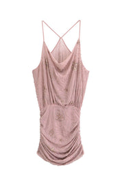 Rose | Vestido Mini em Renda Rosê com Cowl Neck e Bordado Sutil