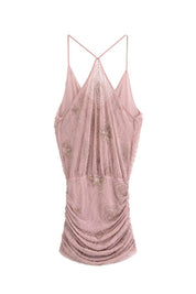 Rose | Vestido Mini em Renda Rosê com Cowl Neck e Bordado Sutil